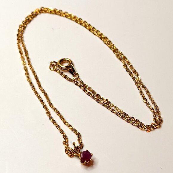 Vintage Ronte Beverly Hills Genuine Ruby Pendant Necklace 18” Gold Tone Chain - Picture 2 of 7